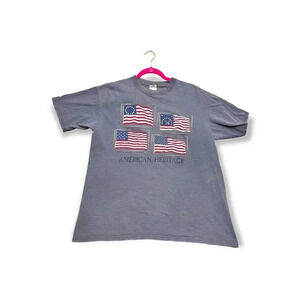 Anvil Womens Distressed American Flag Tshirt Sz L Patriotic USA Fourth Flaw
